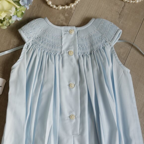 Blue Smocked Embroidered Romper Bubble Luli & Me Boutique NWT - Picture 3 of 4